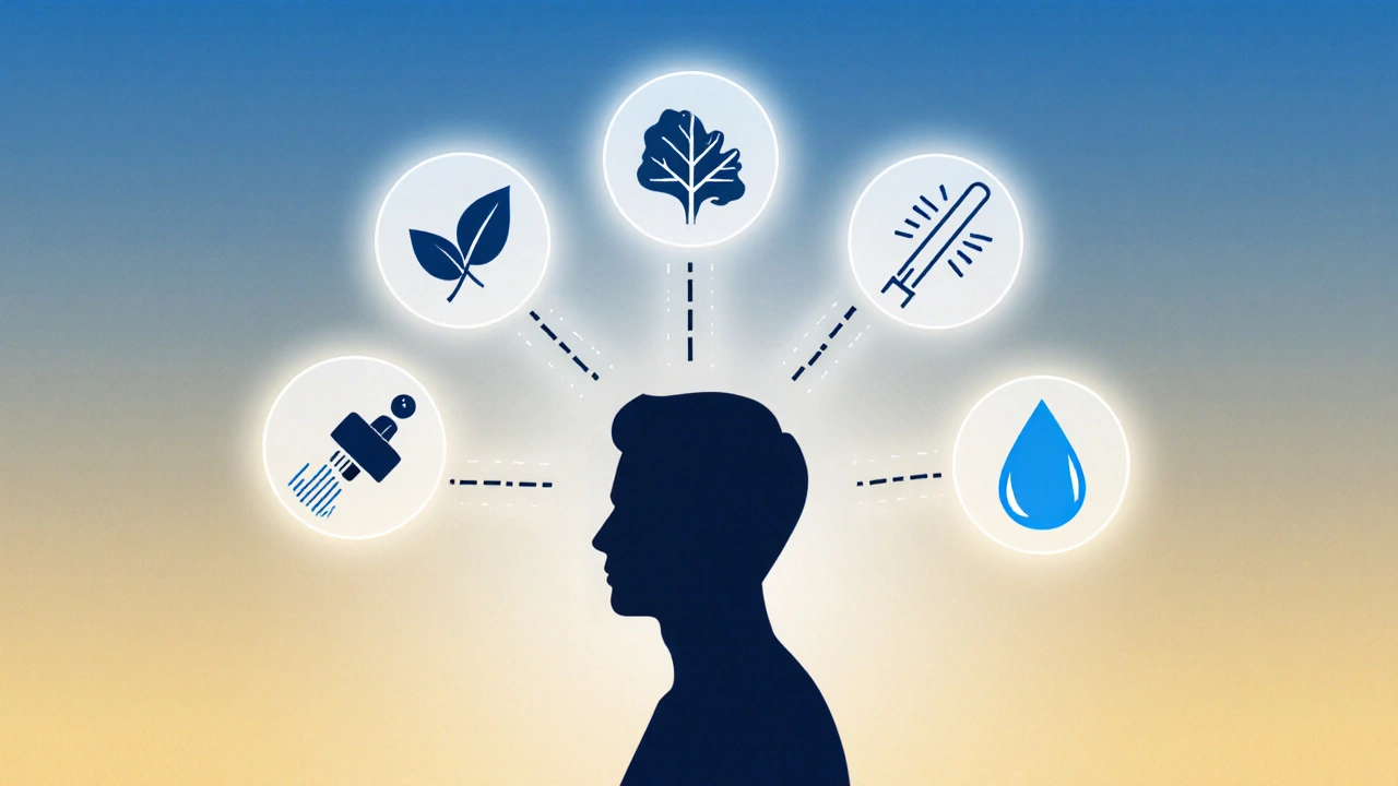Silhouette of a man with a branching decision tree showing treatment icons.